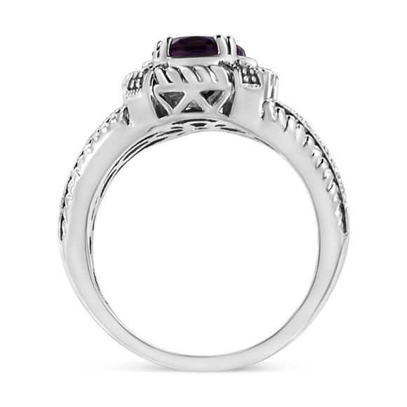 Haus of Brilliance Sterling Silver Purple Amethyst  Diamond Accent  Ring Size 9 - Picture 4 of 4